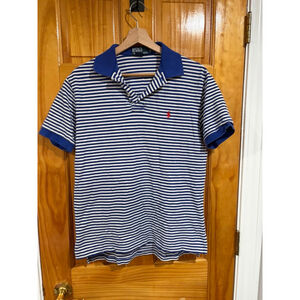 Polo Ralph Lauren Mens Collared Preppy Stripe Polo Shirt Blue Classic Red Pony